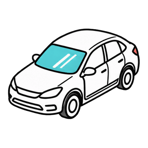 Voiture vue de trois quarts avant, pare-brise mis en évidence