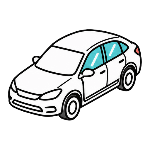 Voiture vue de profil, vitres latérales mises en évidence